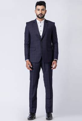 navy blue checked premium designer blazer with trouser set 1