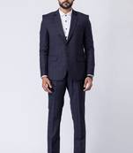Navy blue polyester tr premium designer festive wear blazer with trouser set