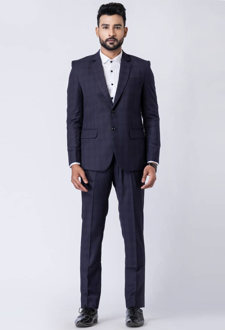 Navy blue polyester tr premium designer festive wear blazer with trouser set