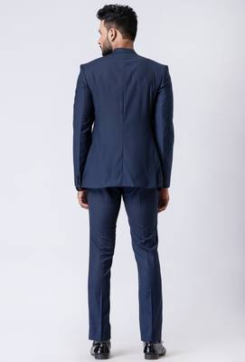 navy blue asymmetric jodhpuri suit set for men 5
