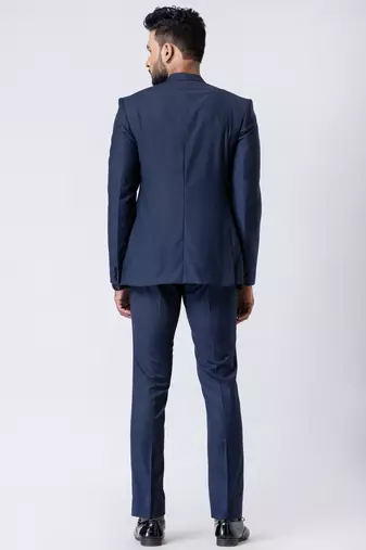 navy blue asymmetric jodhpuri suit set for men