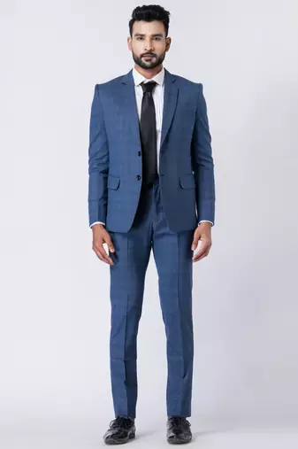 light blue checked premium designer blazer with trouser set