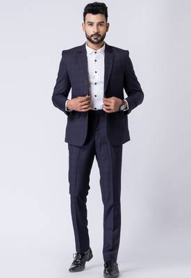 navy blue checked premium designer blazer with trouser set 2