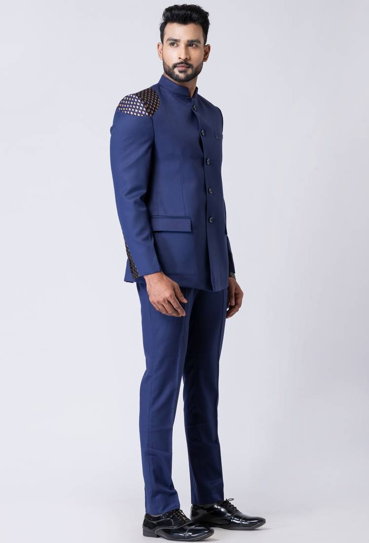 Light navy blue polyester tr premium designer festive wear jopdupuri suit set