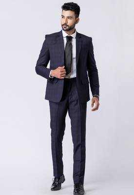 navy blue checked premium designer blazer with trouser set 3