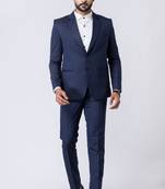 Light navy blue polyester tr premium designer festive wear blazer with trouser set
