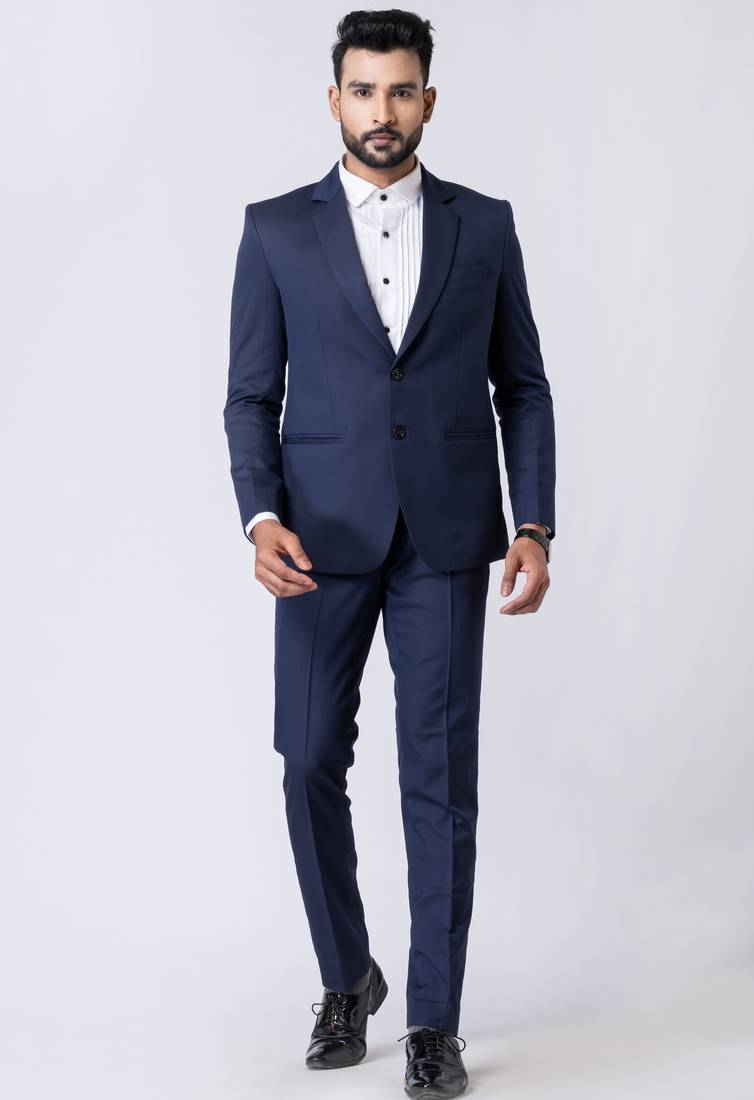 Light navy blue polyester tr premium designer festive wear blazer with trouser set