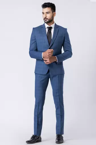 light blue checked premium designer blazer with trouser set
