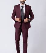 Wine polyester tr premium designer festive wear blazer with trouser set