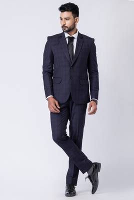 navy blue checked premium designer blazer with trouser set 4
