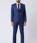Blue polyester tr premium designer festive wear blazer with trouser set