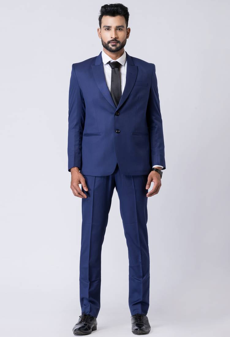 Blue polyester tr premium designer festive wear blazer with trouser set