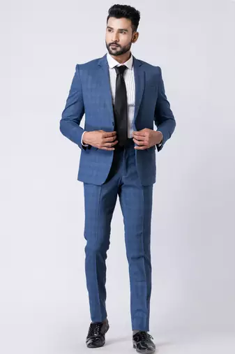 light blue checked premium designer blazer with trouser set