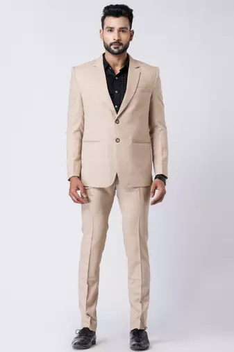 Beige polyester tr premium designer festive wear blazer with trouser set