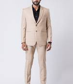 Beige polyester tr premium designer festive wear blazer with trouser set