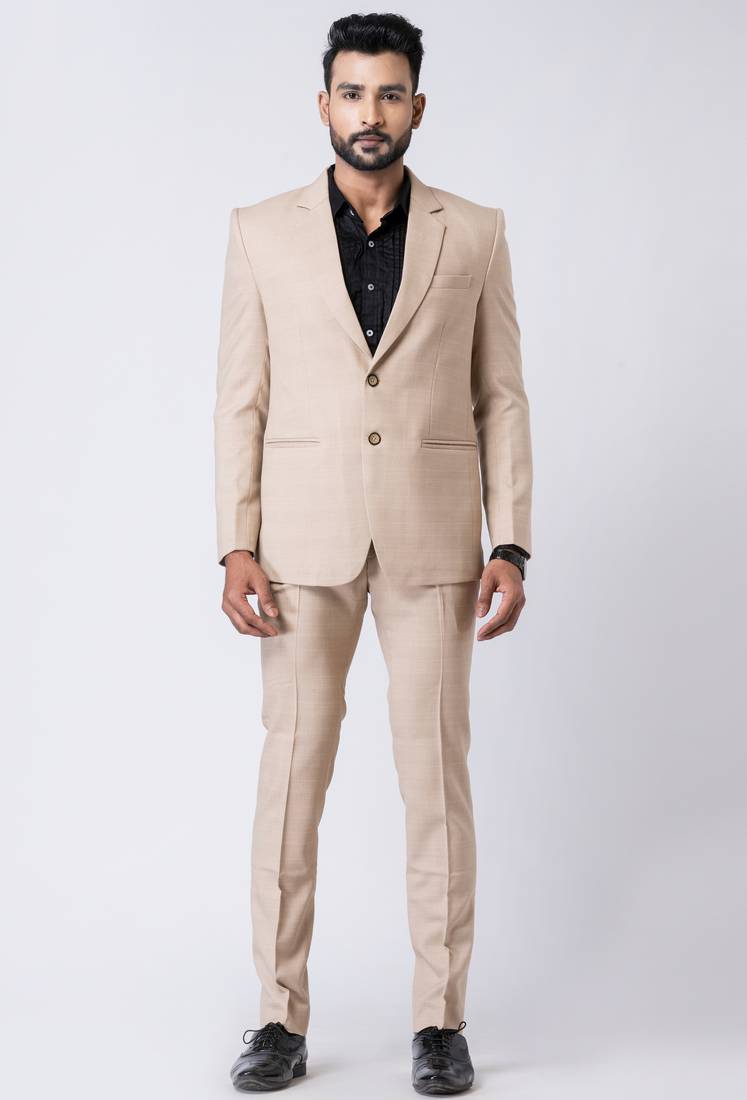 Beige polyester tr premium designer festive wear blazer with trouser set