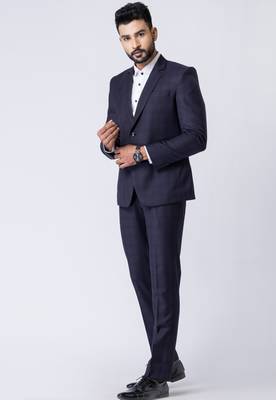navy blue checked premium designer blazer with trouser set 5