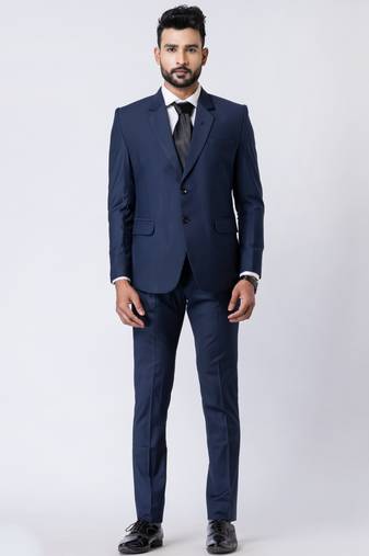 Navy blue polyester tr premium designer festive wear blazer with trouser set