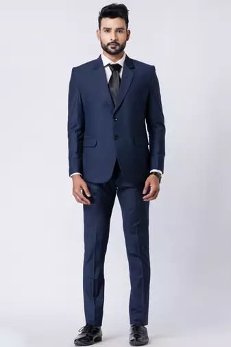 Navy blue polyester tr premium designer festive wear blazer with trouser set