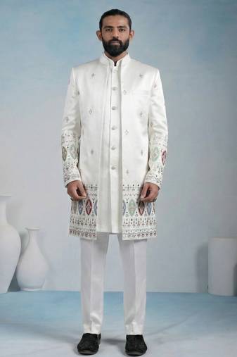 White armani premium designer festive wear indo western set