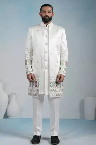 White armani premium designer festive wear indo western set