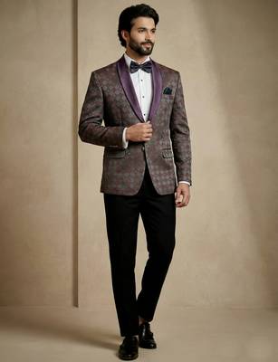 wine jacquard satin designer party wear blazer 1
