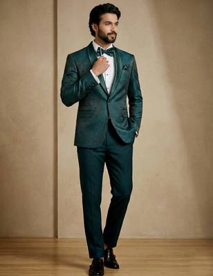 emerald green jacquard satin designer party wear blazer 1