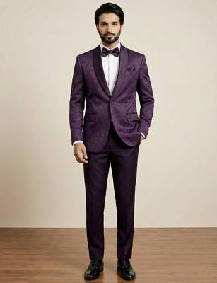 royal purple jacquard satin designer party wear blazer 1