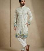 Multicolor mix cotton with schiffli work & digital print premium designer festive wear kurta trouser set