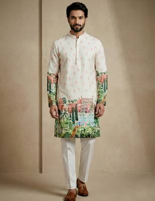 ivory palace print designer kurta pajama set 1