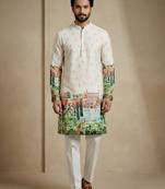 Multicolor mix cotton with schiffli work & digital print premium designer festive wear kurta trouser set