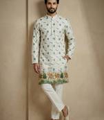 Multicolor mix cotton with schiffli work & digital print premium designer festive wear kurta trouser set