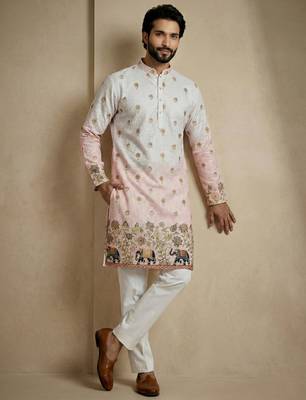 blush pink digital print designer kurta pajama set 1