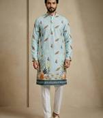 Multicolor mix cotton with schiffli work & digital print premium designer festive wear kurta trouser set