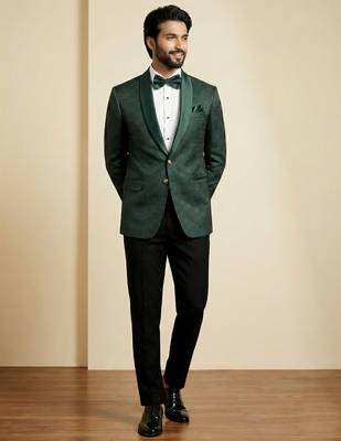 forest green jacquard satin designer party wear blazer 2
