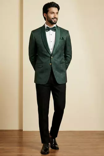 forest green jacquard satin designer party wear blazer