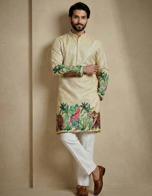 cream digital print designer kurta trouser set 1