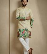 Multicolor mix cotton with schiffli work & digital print premium designer festive wear kurta trouser set