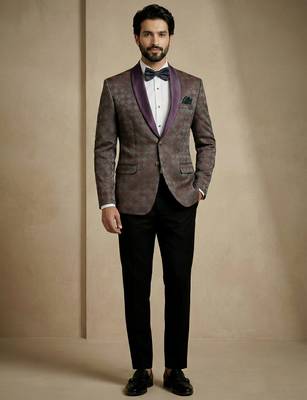 wine jacquard satin designer party wear blazer 2
