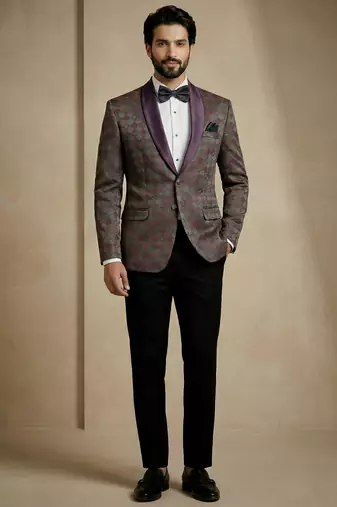 wine jacquard satin designer party wear blazer
