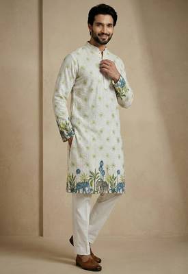 ivory jungle motif designer kurta pajama set 2
