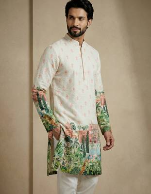 ivory palace print designer kurta pajama set 2