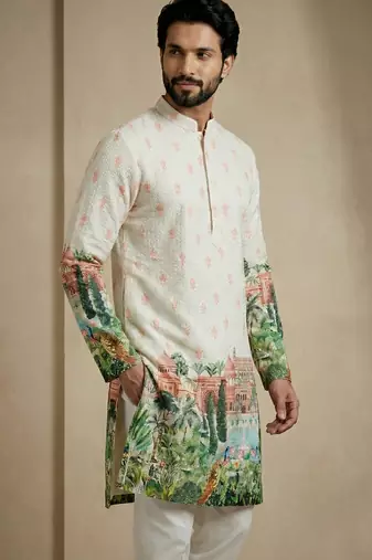 ivory palace print designer kurta pajama set