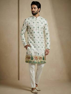 ivory heritage print designer kurta pajama set 2