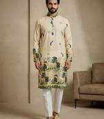 Multicolor mix cotton with schiffli work & digital print premium designer festive wear kurta trouser set