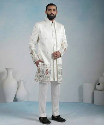 White armani premium designer festive wear indo western set 2