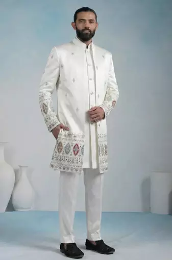 White armani premium designer festive wear indo western set