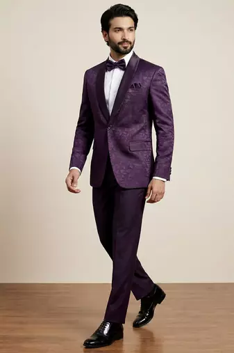 royal purple jacquard satin designer party wear blazer