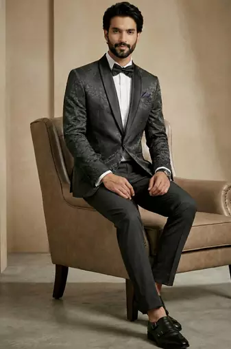 premium jacquard satin designer festive wear blazer for men