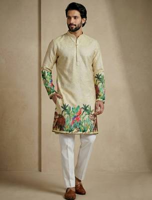cream digital print designer kurta trouser set 2